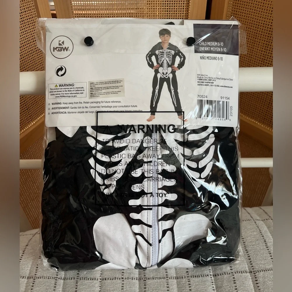 NWT Skeleton Halloween Costume Child M (8-10)